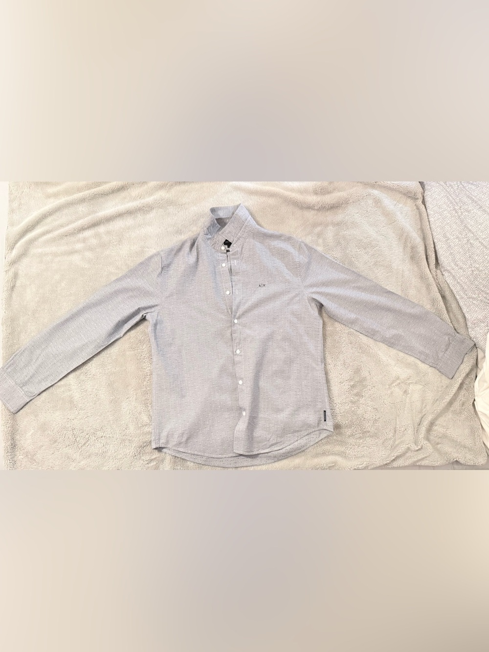 Armani Exchange Men's Light Gray Patterned Button-Down Shirt
